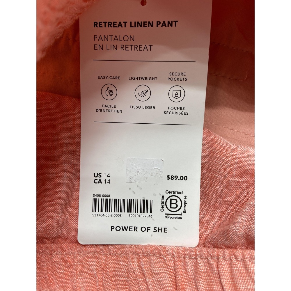 Athleta Retreat Linen Pant Womens 14 Pink Lightweight Easy Care‎ Secure Pockets - Picture 10 of 12